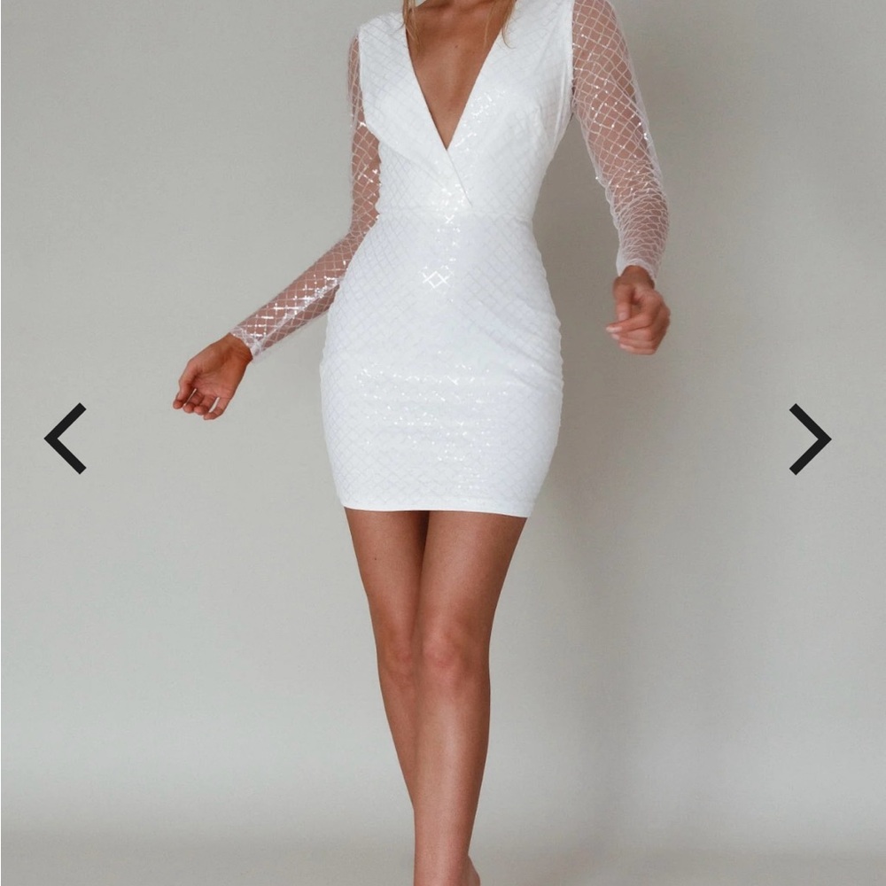 Selfie Leslie White Mesh Sleeve Mini Dress